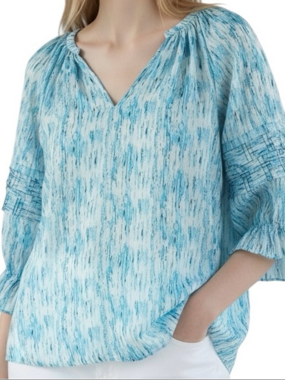 Ramy Brook Blue & White Printed Peasant Blouse